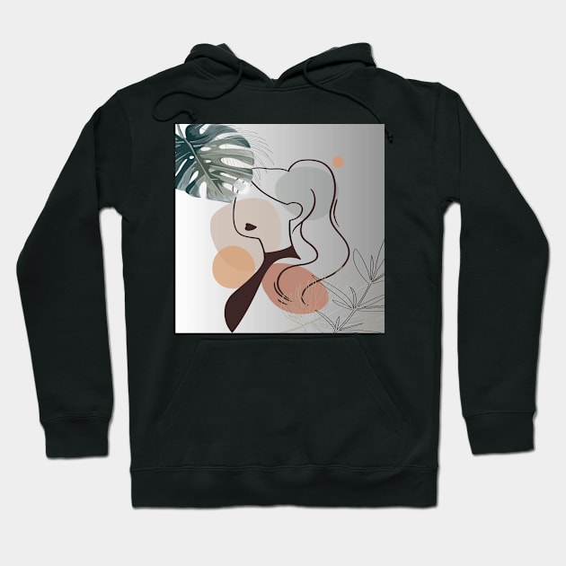 Set of tropical beauty. Women in elegant line art style. Monstera and palm leaves background. No 2/3 Hoodie by Modern Art